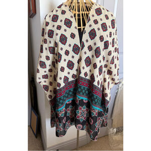 Women's Live 4 Truth Beige & Black Patterned Kimono Shrug, Size L #0050